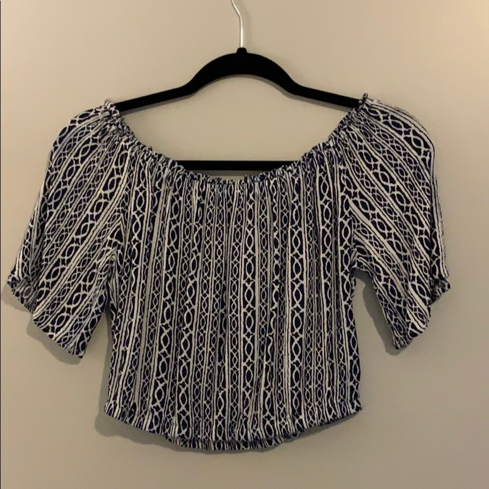 blue and white crop top